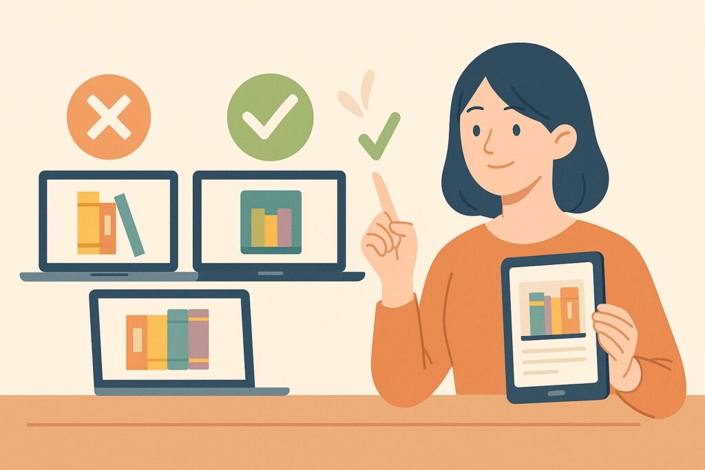 ブックライブの使いやすさやお得な特典を他の電子書籍サービスと比較しているイメージイラスト